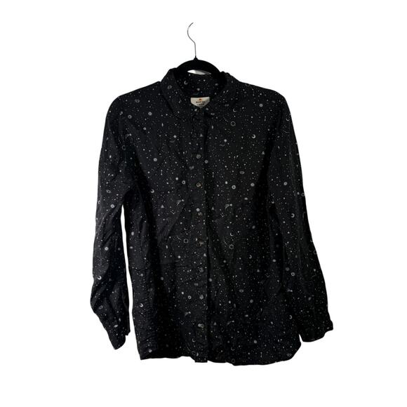 Marine Layer Rebekah Eclipse Celestial Print Button Up Shirt Black Womens XL - Picture 2 of 7